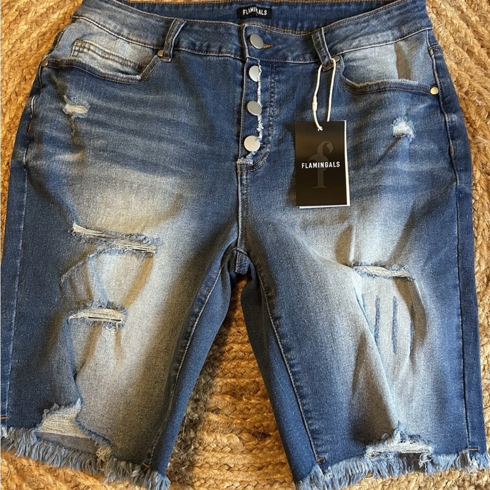 Women's Blue Distressed Jean Shorts